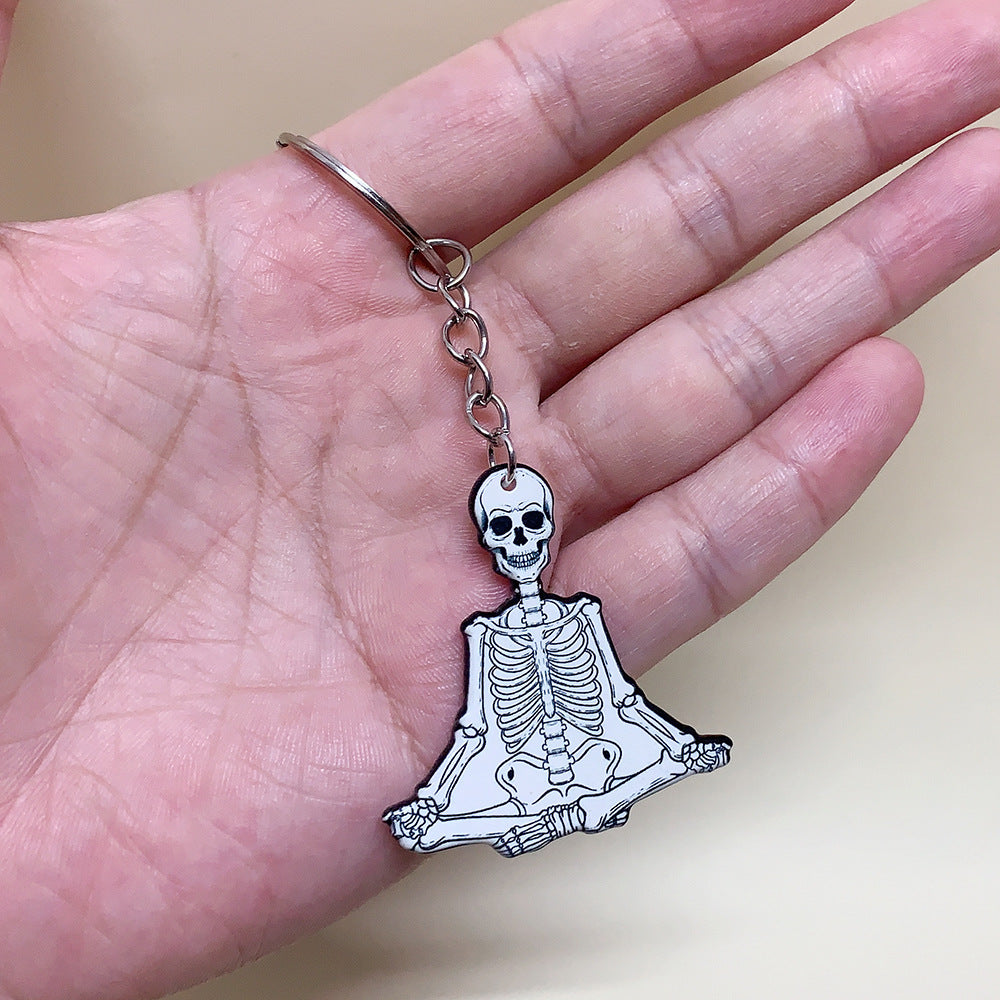 Wholesale Resin Halloween Double-sided Printed Skull Keychain